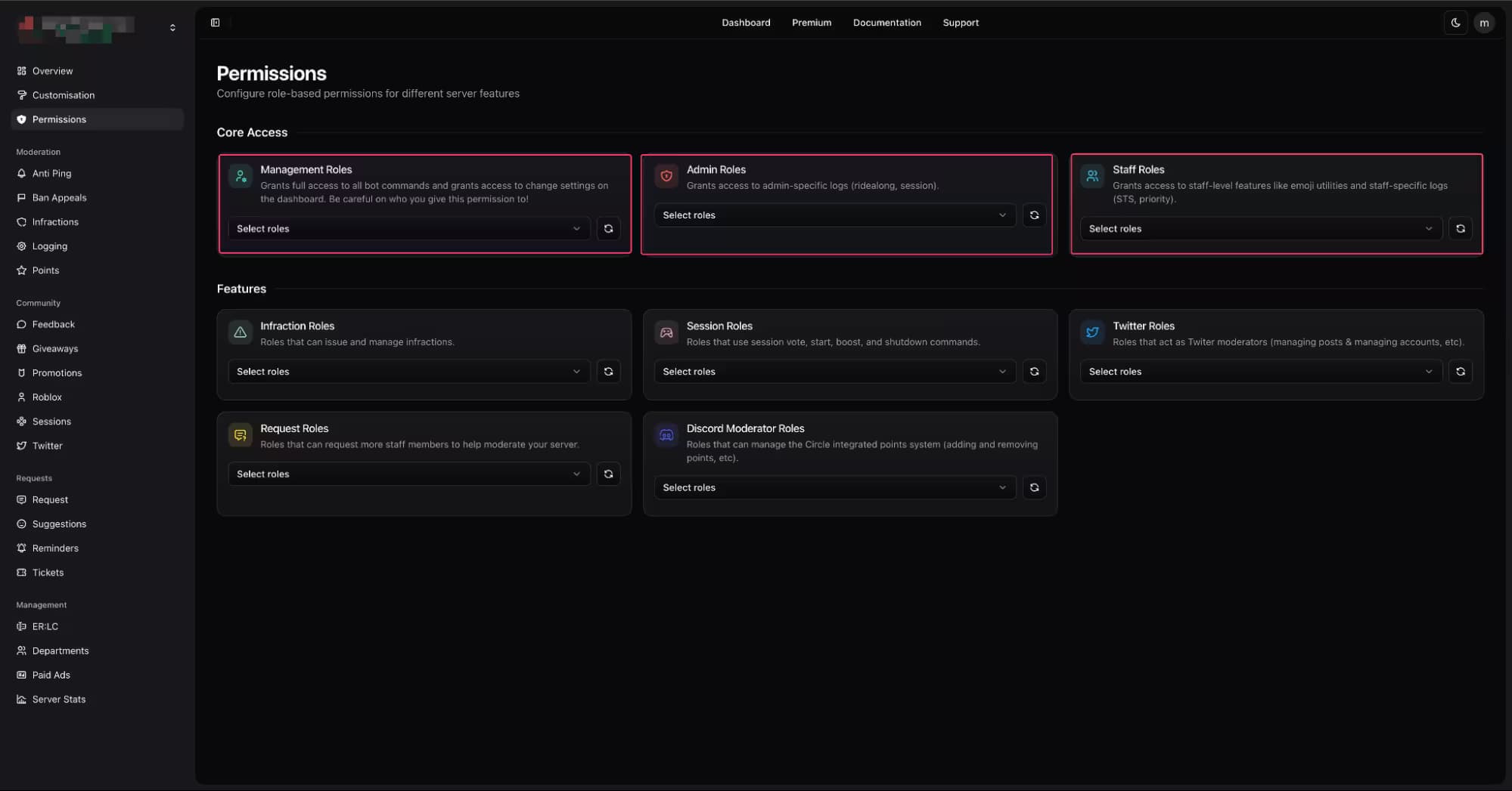 Dashboard Permissions View